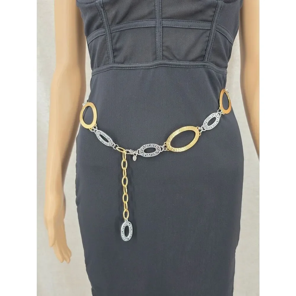 Brighton Vintage Gold and Silver Toned Oval Chain Waist Belt